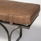 Jessie 55L x 16W Brown Leather Seat W/Black Metal Base Accent Bench - 55.0L x 16.0W x 19.0H