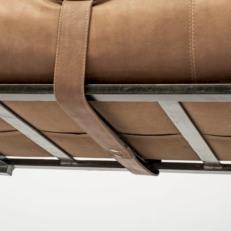 Jessie 55L x 16W Brown Leather Seat W/Black Metal Base Accent Bench - 55.0L x 16.0W x 19.0H