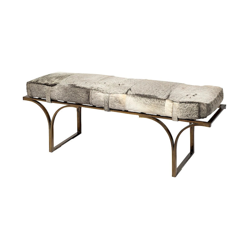 Jessie 55L x 16W Brown Leather Seat W/Black Metal Base Accent Bench - 55.0L x 16.0W x 19.0H
