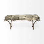 Jessie 55L x 16W Brown Leather Seat W/Black Metal Base Accent Bench - 55.0L x 16.0W x 19.0H
