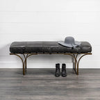 Jessie 55L x 16W Brown Leather Seat W/Black Metal Base Accent Bench - 55.0L x 16.0W x 19.0H