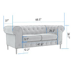 Corvus Prato Tufted Velvet Chesterfield Loveseat Sofa with Rolled Arms
