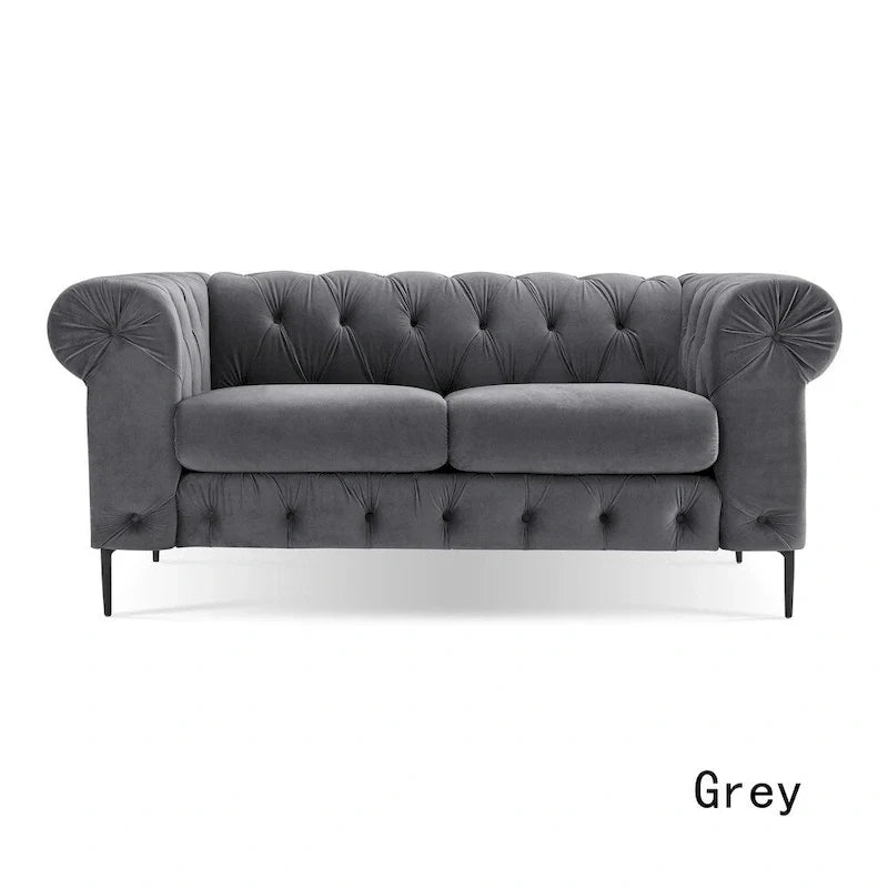 Corvus Prato Tufted Velvet Chesterfield Loveseat Sofa with Rolled Arms