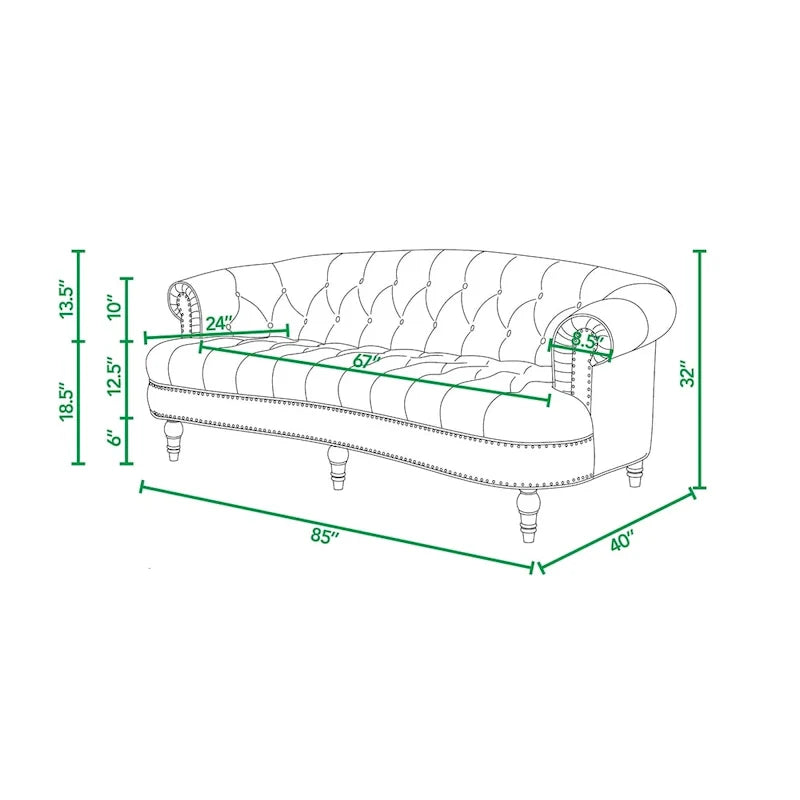La Rosa 84 Mid-Century Modern Velvet Upholstered Chesterfield Tufted Sofa
