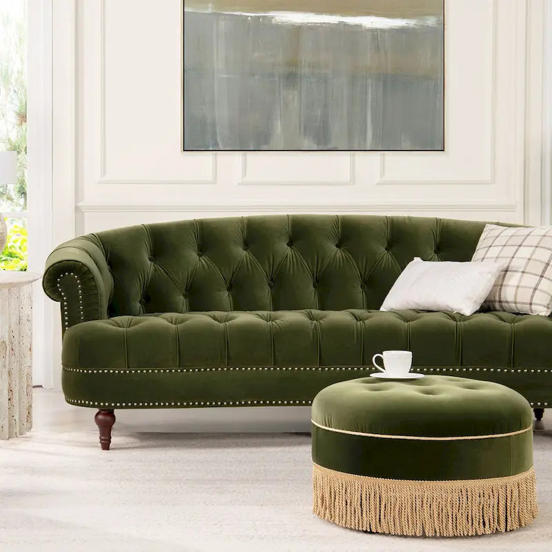 La Rosa 84 Mid-Century Modern Velvet Upholstered Chesterfield Tufted Sofa