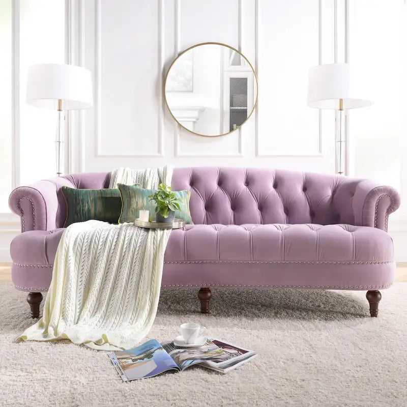 La Rosa 84 Mid-Century Modern Velvet Upholstered Chesterfield Tufted Sofa