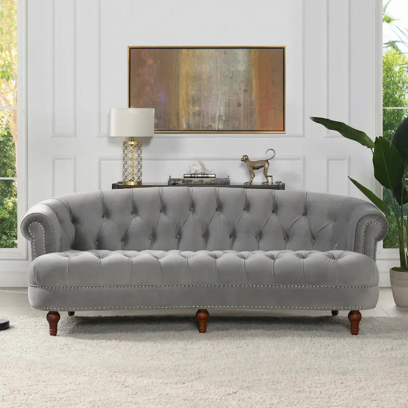 La Rosa 84 Mid-Century Modern Velvet Upholstered Chesterfield Tufted Sofa