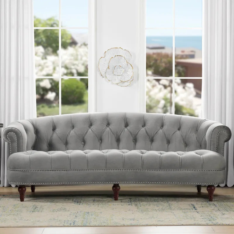 La Rosa 84 Mid-Century Modern Velvet Upholstered Chesterfield Tufted Sofa