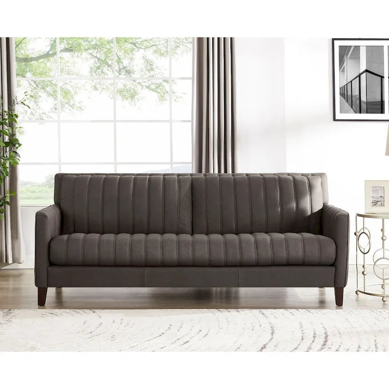 Hydeline Ennis Top Grain Leather Sofa Couch with Feather, Memory Foam and Springs