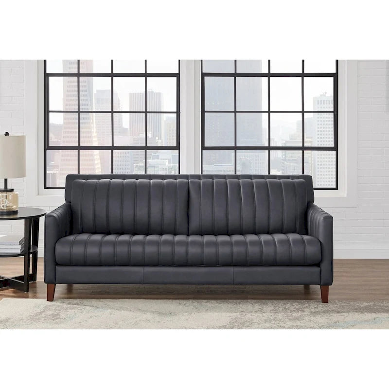 Hydeline Ennis Top Grain Leather Sofa Couch with Feather, Memory Foam and Springs