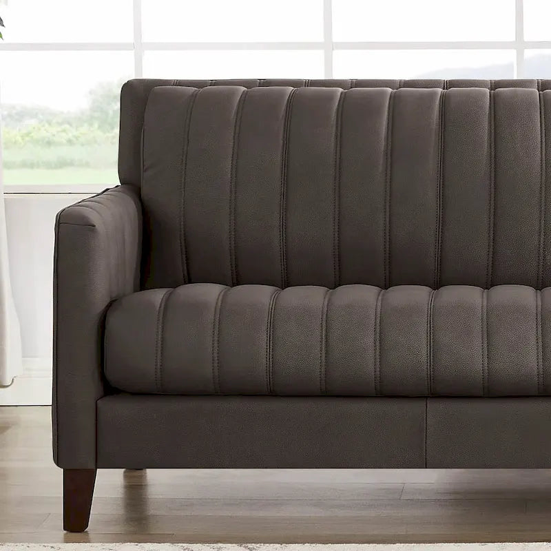 Hydeline Ennis Top Grain Leather Sofa Couch with Feather, Memory Foam and Springs