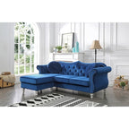 Hollywood 81 in. Velvet Chesterfield Sectional Sofa with 2-Throw Pillow - 81L x 35W x 34H