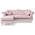 Hollywood 81 in. Velvet Chesterfield Sectional Sofa with 2-Throw Pillow - 81L x 35W x 34H