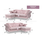 Hollywood 81 in. Velvet Chesterfield Sectional Sofa with 2-Throw Pillow - 81L x 35W x 34H