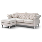 Hollywood 81 in. Velvet Chesterfield Sectional Sofa with 2-Throw Pillow - 81L x 35W x 34H
