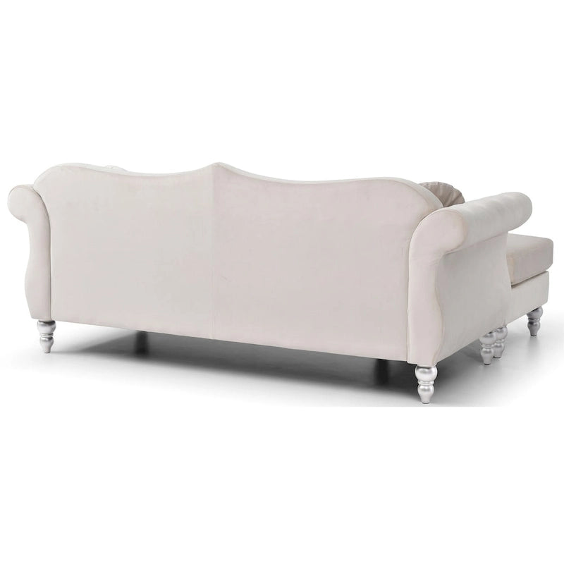 Hollywood 81 in. Velvet Chesterfield Sectional Sofa with 2-Throw Pillow - 81L x 35W x 34H