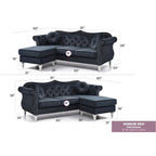 Hollywood 81 in. Velvet Chesterfield Sectional Sofa with 2-Throw Pillow - 81L x 35W x 34H
