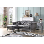 Hollywood 81 in. Velvet Chesterfield Sectional Sofa with 2-Throw Pillow - 81L x 35W x 34H