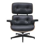 Mid-century Modern Lounger Real Leather Arm Chair and Ottoman Set