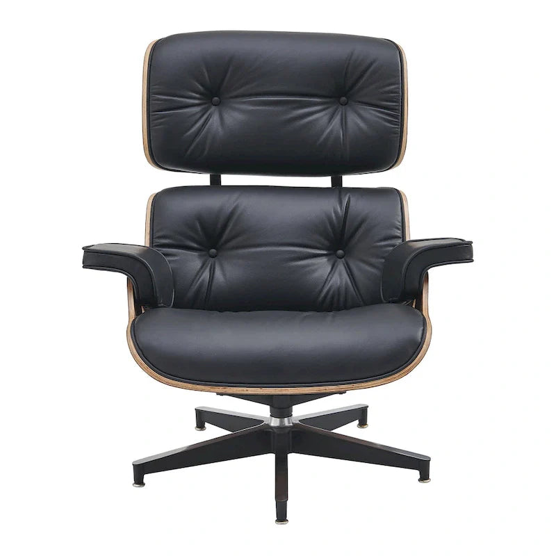 Mid-century Modern Lounger Real Leather Arm Chair and Ottoman Set
