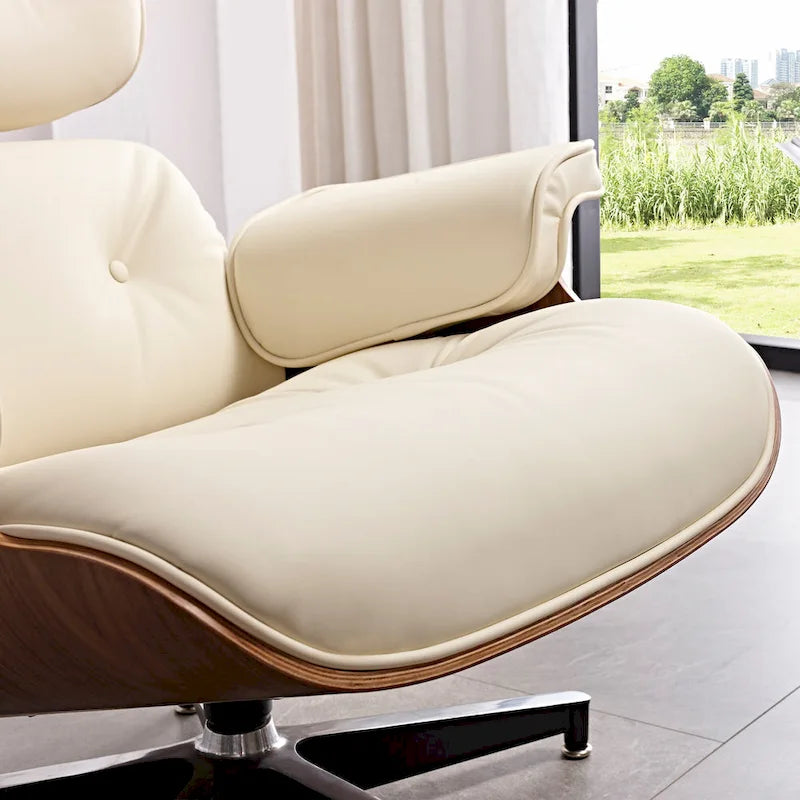 Mid-century Modern Lounger Real Leather Arm Chair and Ottoman Set