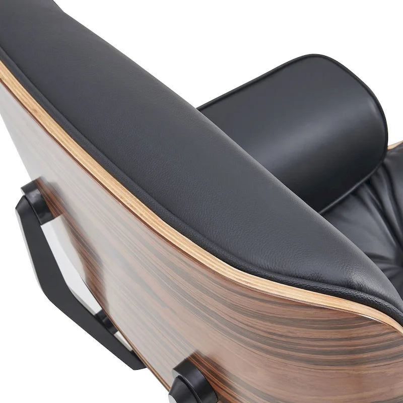 Mid-century Modern Lounger Real Leather Arm Chair and Ottoman Set