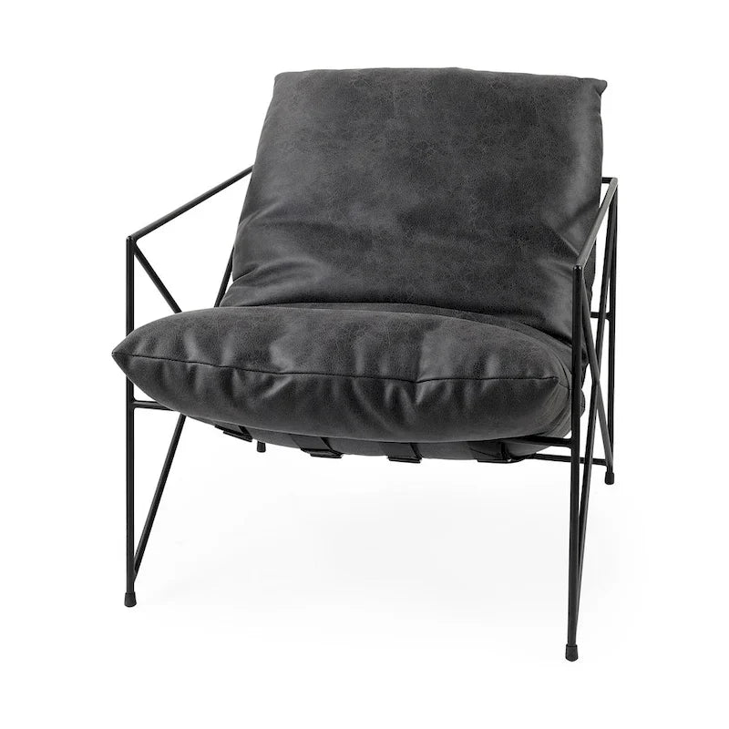 Leonidas Black Faux Leather w/Black Metal Frame Accent Chair