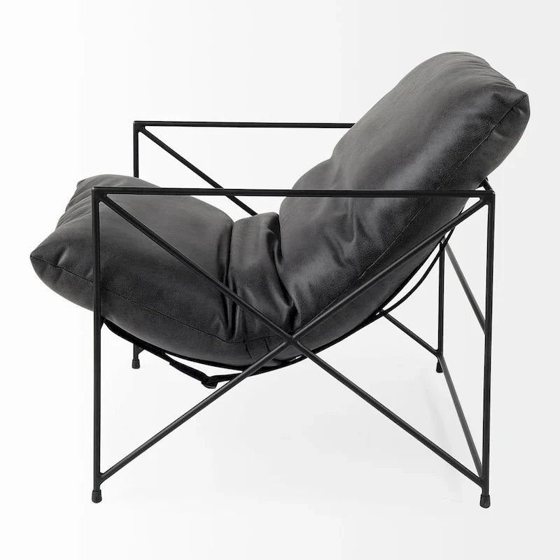 Leonidas Black Faux Leather w/Black Metal Frame Accent Chair