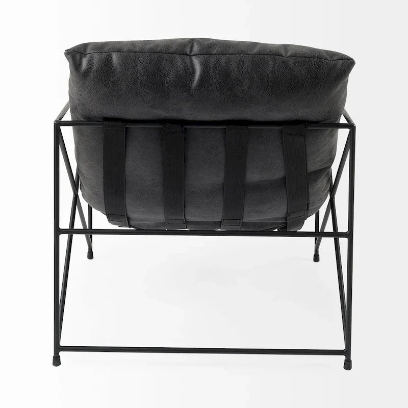 Leonidas Black Faux Leather w/Black Metal Frame Accent Chair