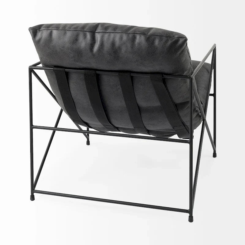 Leonidas Black Faux Leather w/Black Metal Frame Accent Chair