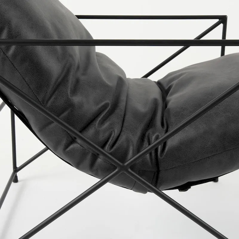 Leonidas Black Faux Leather w/Black Metal Frame Accent Chair