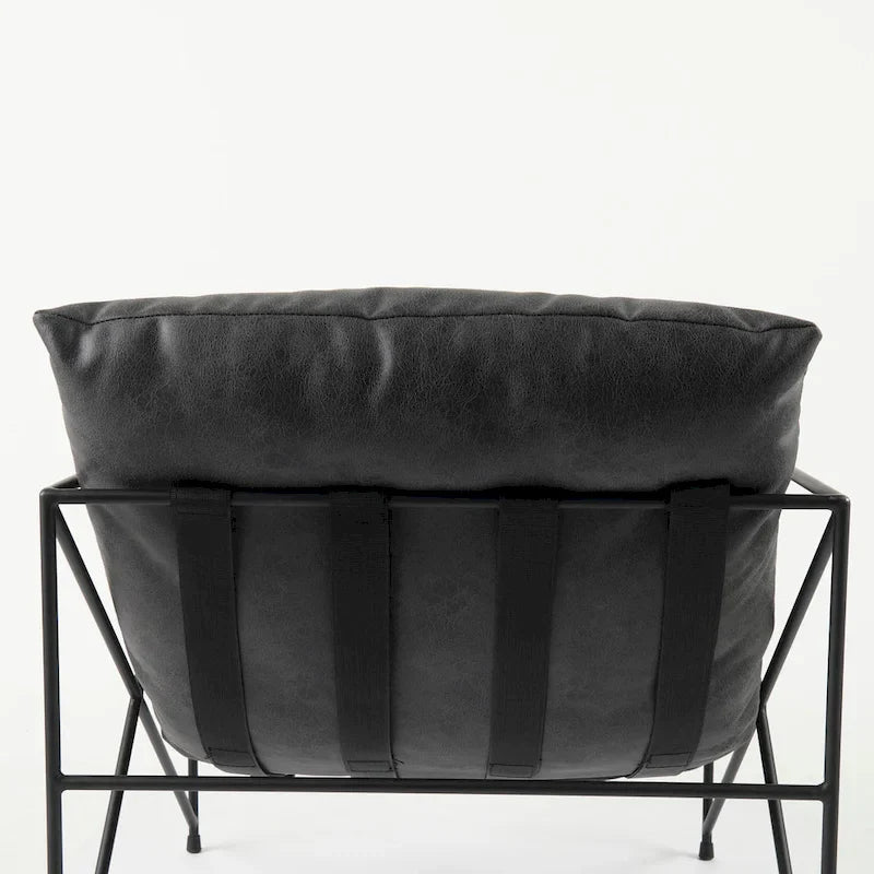 Leonidas Black Faux Leather w/Black Metal Frame Accent Chair