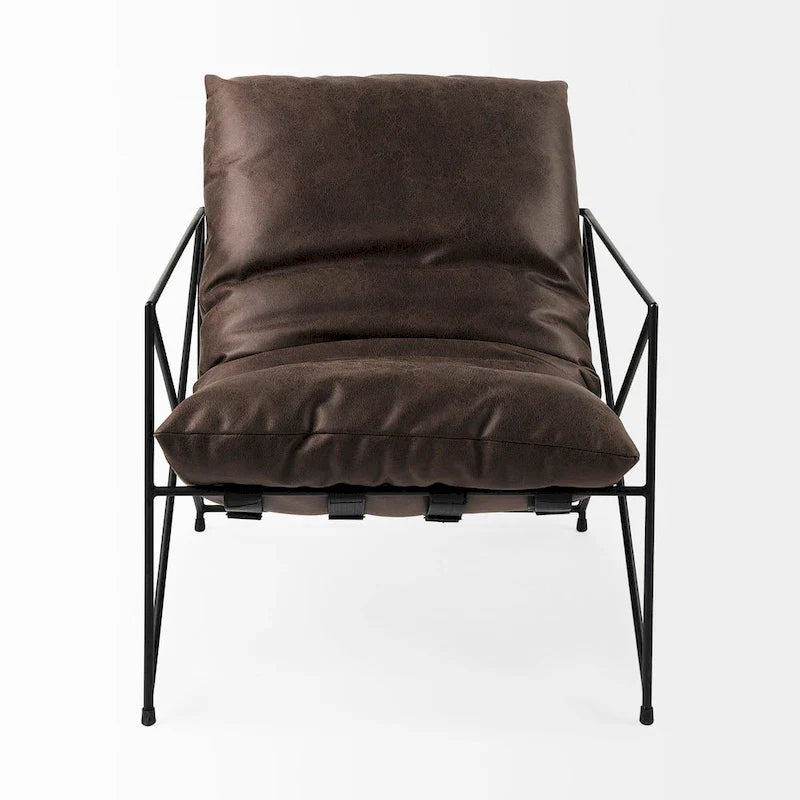 Leonidas Black Faux Leather w/Black Metal Frame Accent Chair