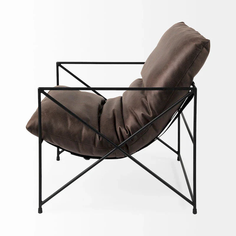 Leonidas Black Faux Leather w/Black Metal Frame Accent Chair
