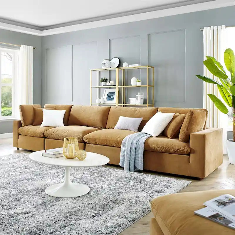 Commix Down Filled Overstuffed Performance Velvet 4-Seater Sofa