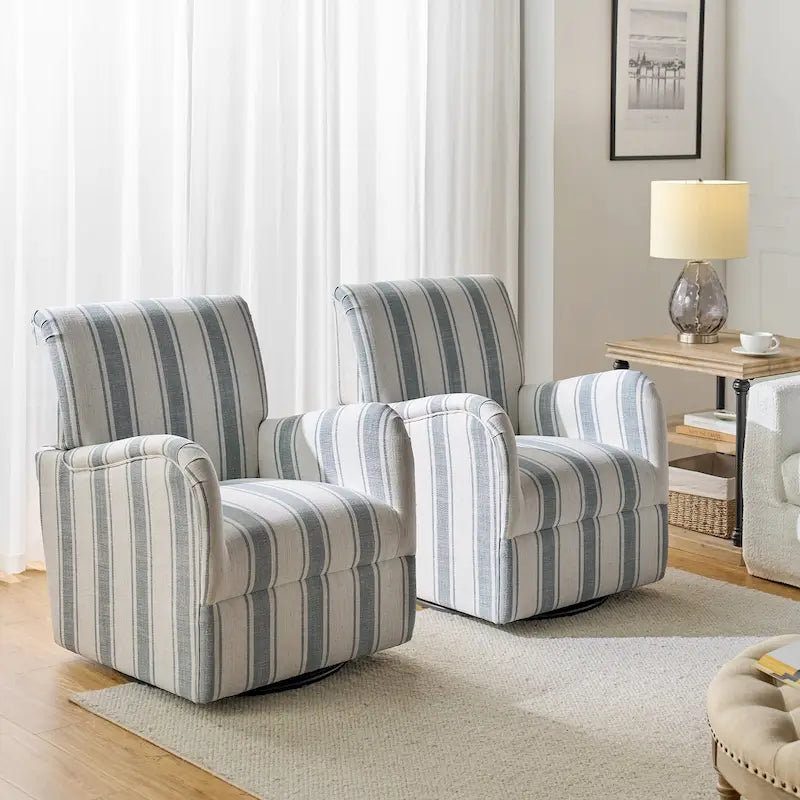 Pancy Traditional Swivel Armchair with Jacobean Strip Pattern Set of 2 by HULALA HOME