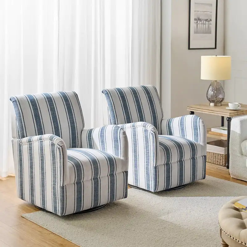 Pancy Traditional Swivel Armchair with Jacobean Strip Pattern Set of 2 by HULALA HOME