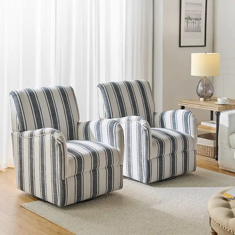 Pancy Traditional Swivel Armchair with Jacobean Strip Pattern Set of 2 by HULALA HOME