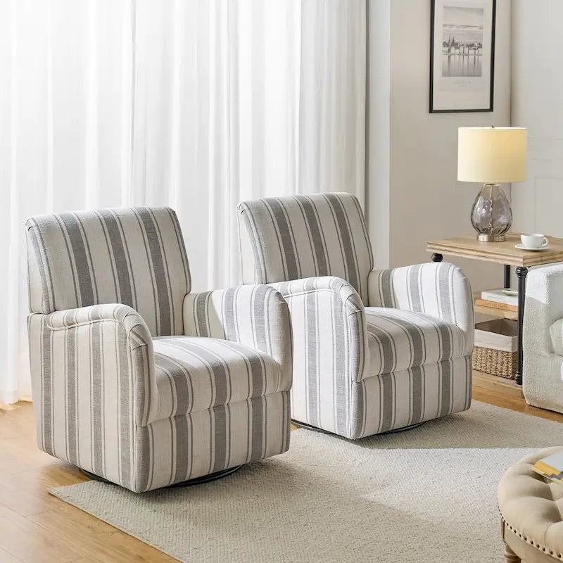 Pancy Traditional Swivel Armchair with Jacobean Strip Pattern Set of 2 by HULALA HOME