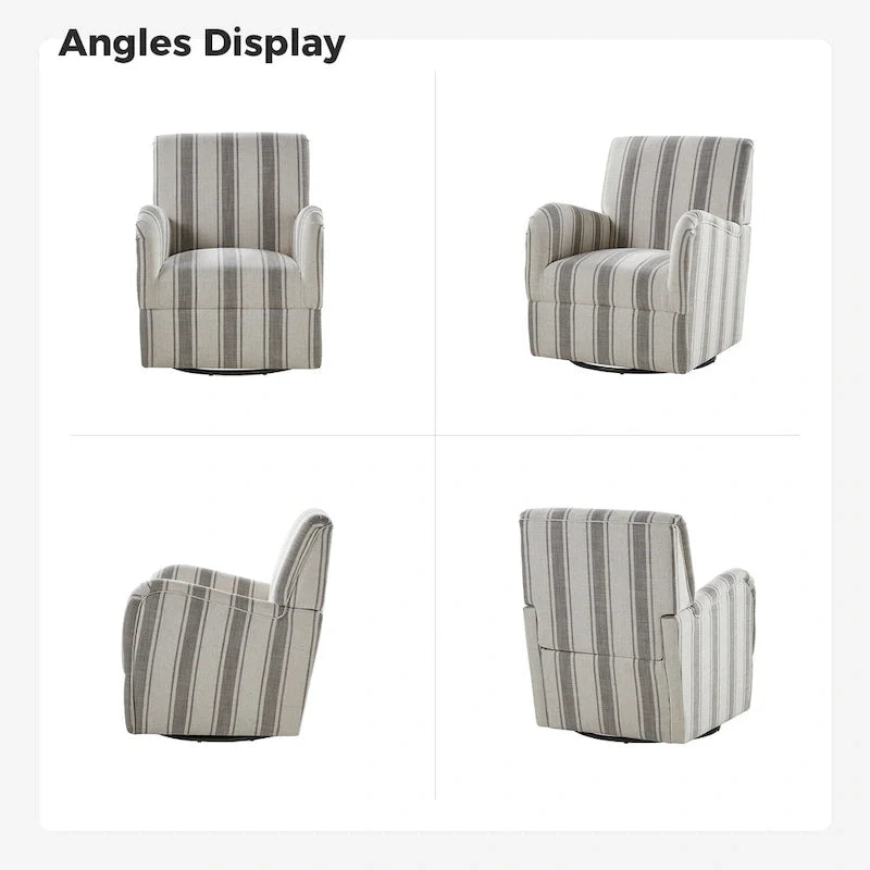 Pancy Traditional Swivel Armchair with Jacobean Strip Pattern Set of 2 by HULALA HOME