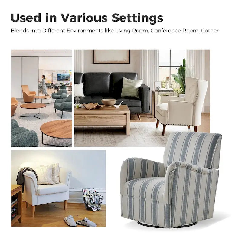 Pancy Traditional Swivel Armchair with Jacobean Strip Pattern Set of 2 by HULALA HOME