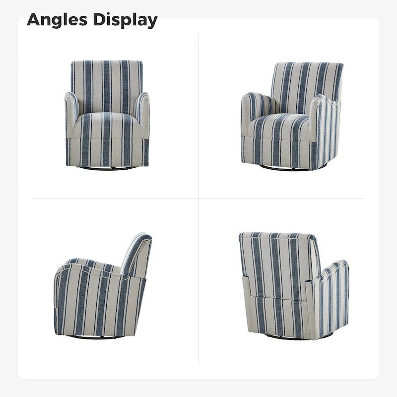 Pancy Traditional Swivel Armchair with Jacobean Strip Pattern Set of 2 by HULALA HOME