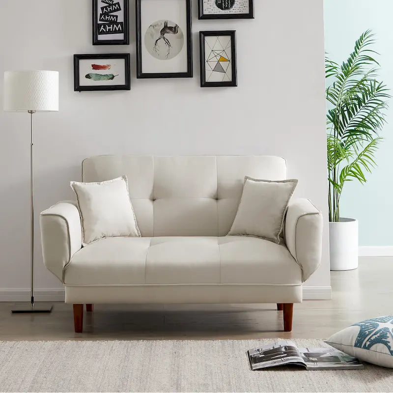 Multifunctional Sofa Bed Sleeper with 2 Pillows Beige Fabric