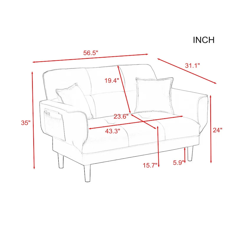 Multifunctional Sofa Bed Sleeper with 2 Pillows Beige Fabric