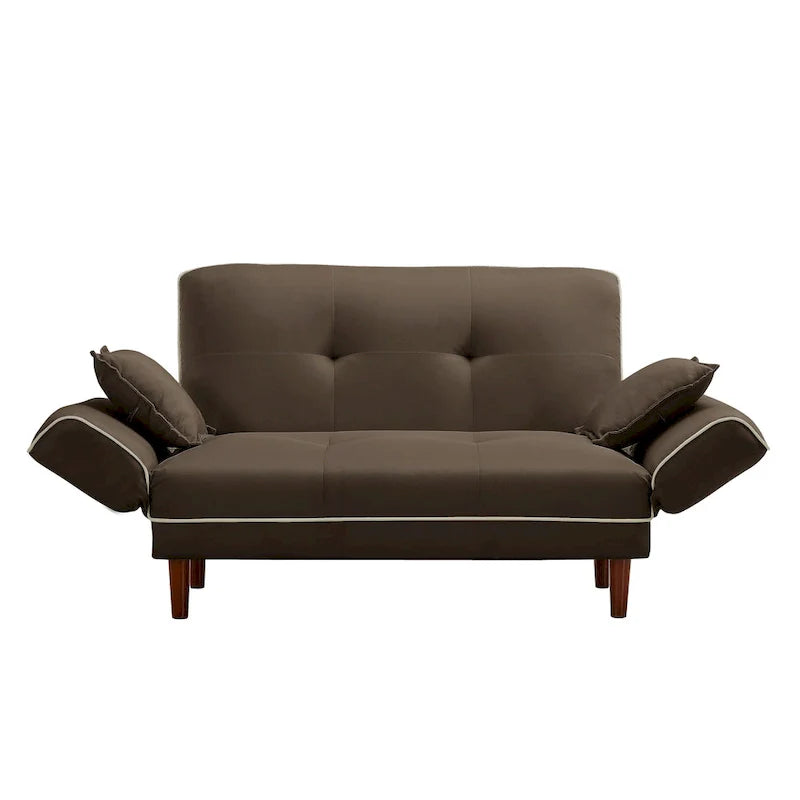 Multifunctional Sofa Bed Sleeper with 2 Pillows Beige Fabric