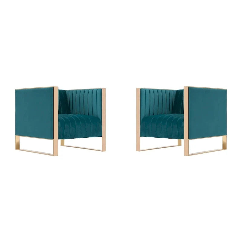 Manhattan Comfort Trillium Gold Frame Velvet Accent Chair (Set of 2)