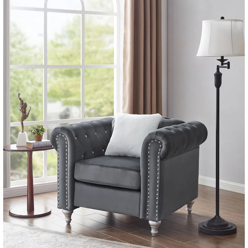 Raisa Velvet Crystal Accent Chair