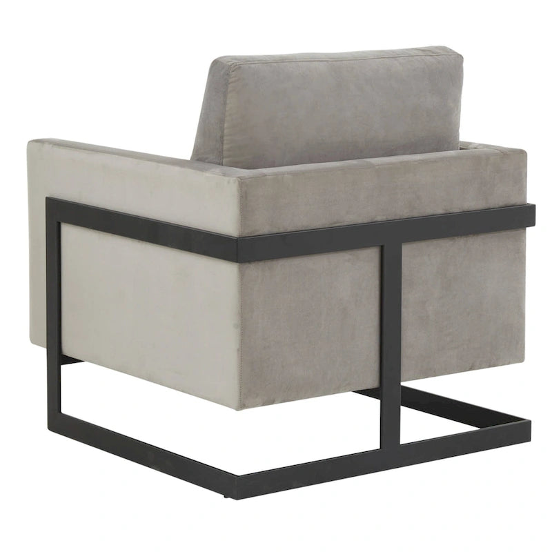 LeisureMod Lincoln Modern Velvet Arm Chair with Black Steel Frame - 35