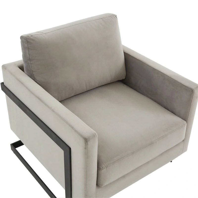LeisureMod Lincoln Modern Velvet Arm Chair with Black Steel Frame - 35