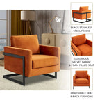 LeisureMod Lincoln Modern Velvet Arm Chair with Black Steel Frame - 35